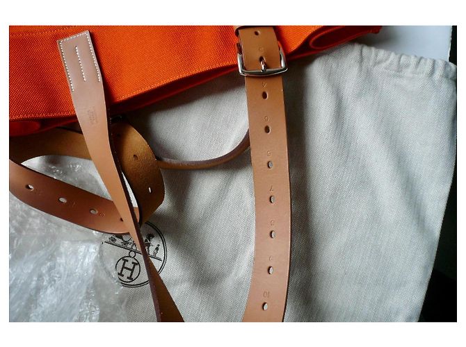 Hermès Etrivière Shopping Tote Tela Orange Arancione - vista 10
