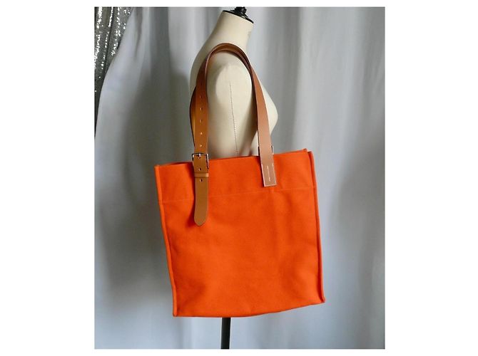Hermès Etrivière Shopping Tote Tela Orange Arancione - vista 11