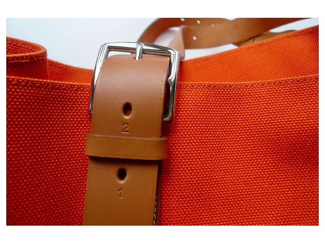 Hermès Etrivière Shopping Tote Tela Orange Arancione - vista 13