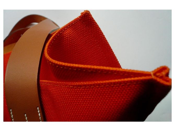 Hermès Etrivière Shopping Tote Tela Orange Arancione - vista 14