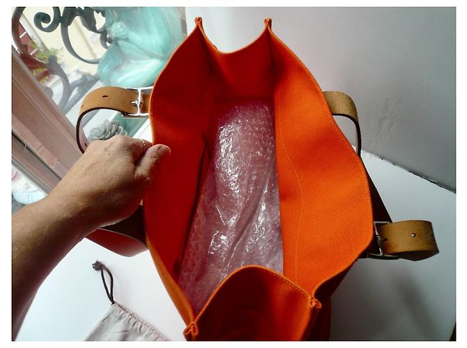 Hermès Etrivière Shopping Tote Tela Orange Arancione - vista 6