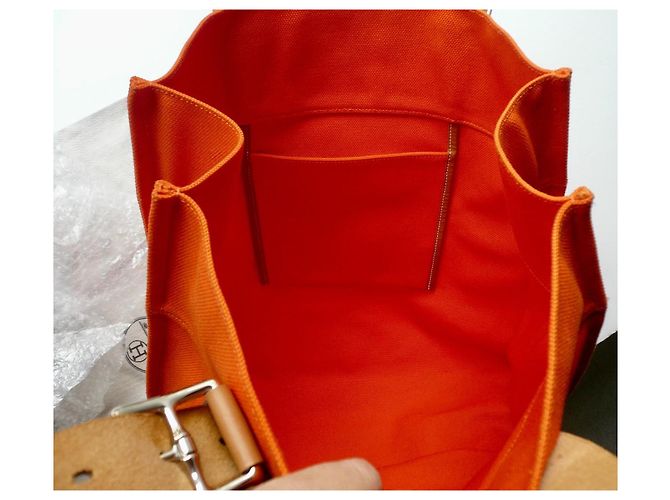 Hermès Etrivière Shopping Tote Tela Orange Arancione - vista 7
