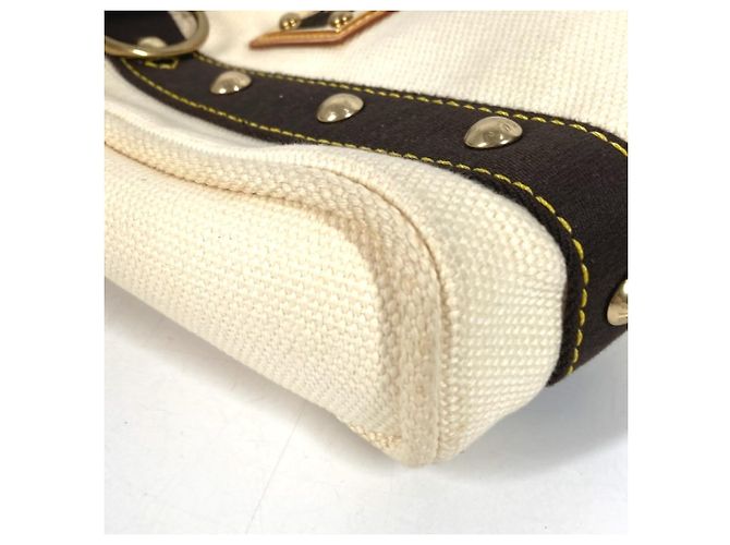 Borsa Tote Louis Vuitton Antigua Cabas PM Marrone Bianco - vista 4