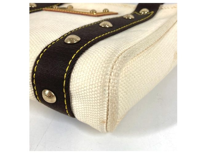 Borsa Tote Louis Vuitton Antigua Cabas PM Marrone Bianco - vista 6