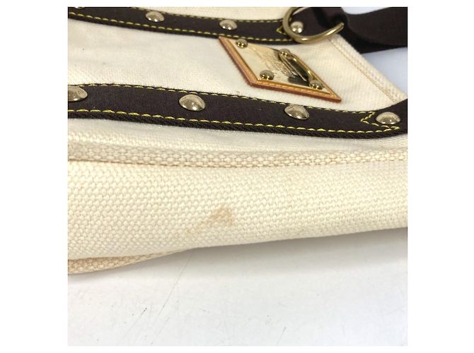 Borsa Tote Louis Vuitton Antigua Cabas PM Marrone Bianco - vista 7