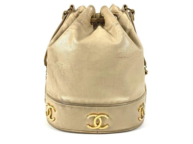 Chanel Vintage Triple Coco CC Logo Drawstring Bag Beige - view 10