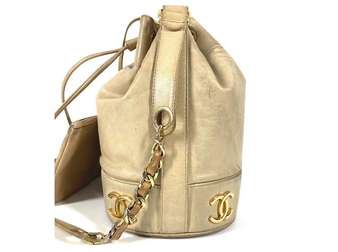 Chanel Vintage Triple Coco CC Logo Drawstring Bag Beige - view 11
