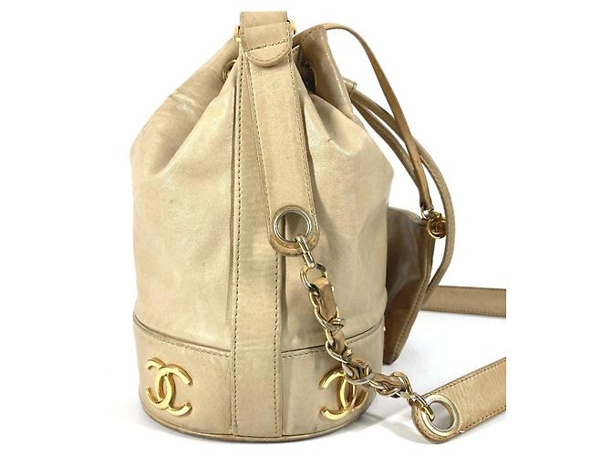 Chanel Vintage Triple Coco CC Logo Drawstring Bag Beige - view 12