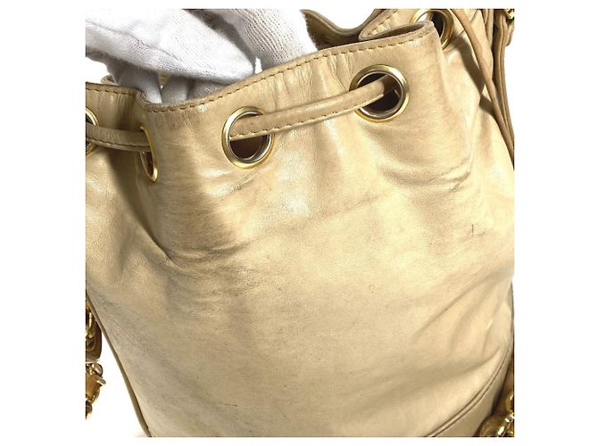 Chanel Vintage Triple Coco CC Logo Drawstring Bag Beige - view 16