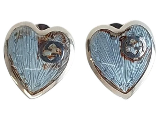 Orecchini a lobo Gucci 925 Interlocking G Heart Blu chiaro - vista 2