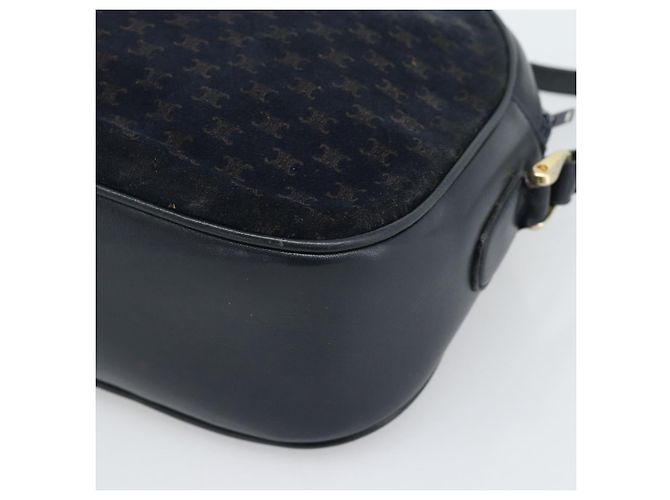 16 Céline Borsa a tracolla CELINE in tela Macadam e pelle scamosciata Navy Gold Auth 187378 D'oro Blu navy - vista 12