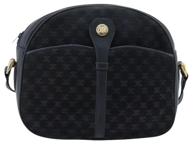 16 Céline Borsa a tracolla CELINE in tela Macadam e pelle scamosciata Navy Gold Auth 187378 D'oro Blu navy - vista 2