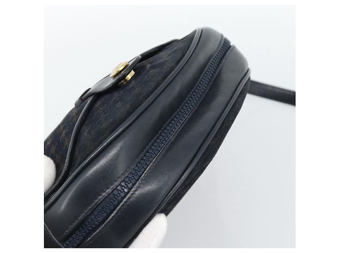 16 Céline Borsa a tracolla CELINE in tela Macadam e pelle scamosciata Navy Gold Auth 187378 D'oro Blu navy - vista 6