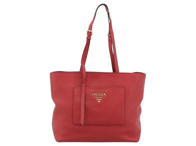 Borsa Tote PRADA in pelle rosso oro Auth 186125A D'oro - vista 13