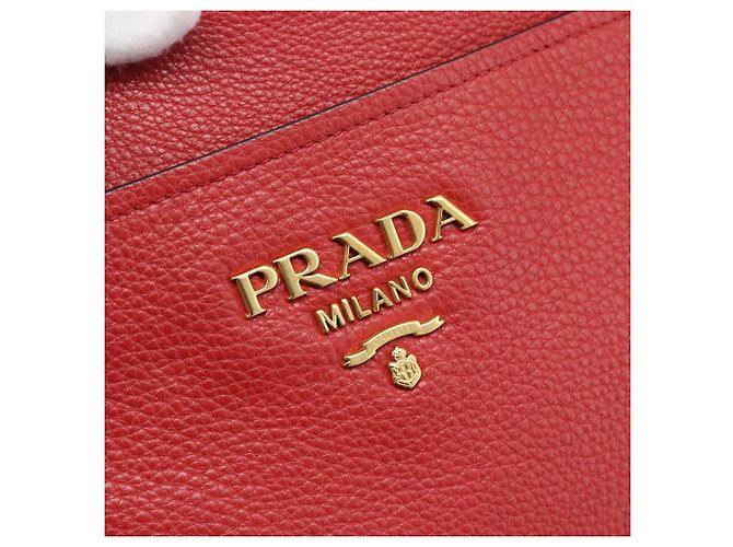 Borsa Tote PRADA in pelle rosso oro Auth 186125A D'oro - vista 17
