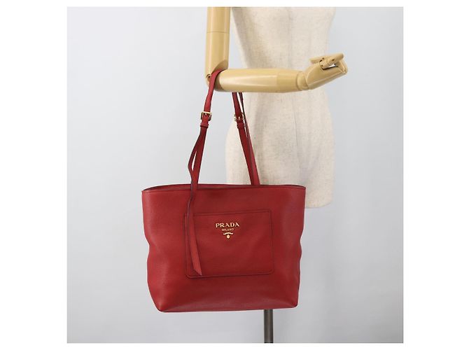 Borsa Tote PRADA in pelle rosso oro Auth 186125A D'oro - vista 24