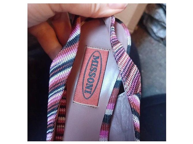 Missoni Décolleté slingback a righe Marrone Nero Rosa Bianco - vista 3