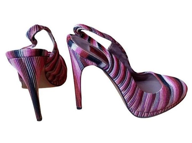 Missoni Décolleté slingback a righe Marrone Nero Rosa Bianco - vista 7