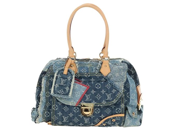 LOUIS VUITTON Monogram Patchwork Denim Bowery Bag Blue M95376 LV Auth am11889SM Azul - vista 13