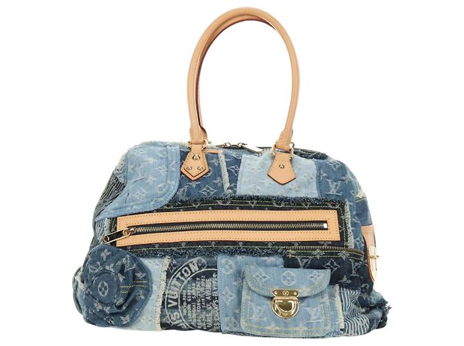 LOUIS VUITTON Monogram Patchwork Denim Bowery Bag Blue M95376 LV Auth am11889SM Azul - vista 2