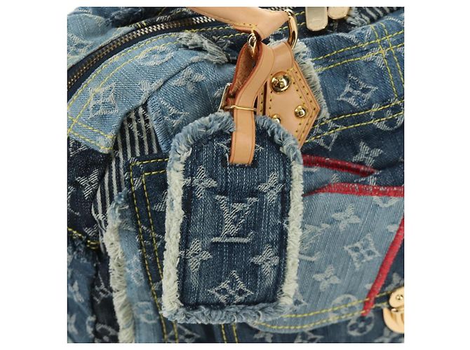 LOUIS VUITTON Monogram Patchwork Denim Bowery Bag Blue M95376 LV Auth am11889SM Azul - vista 22