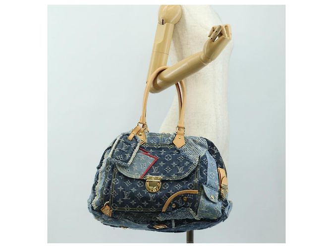 LOUIS VUITTON Monogram Patchwork Denim Bowery Bag Blue M95376 LV Auth am11889SM Azul - vista 30