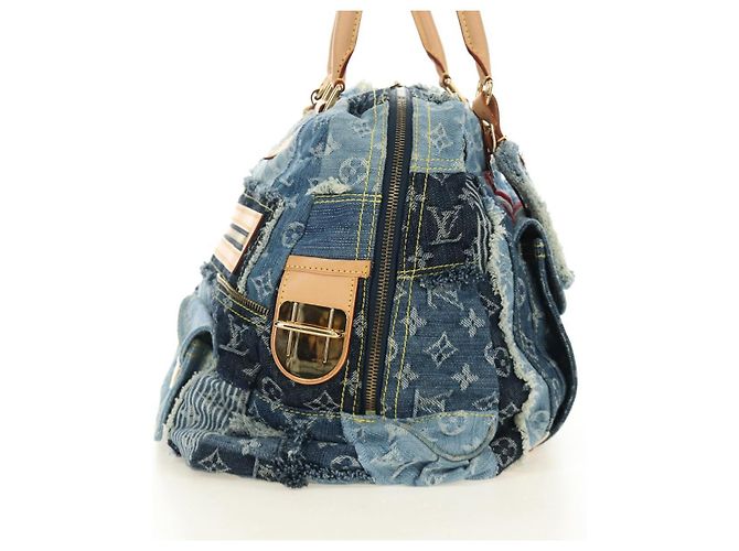 LOUIS VUITTON Monogram Patchwork Denim Bowery Bag Blue M95376 LV Auth am11889SM Azul - vista 4