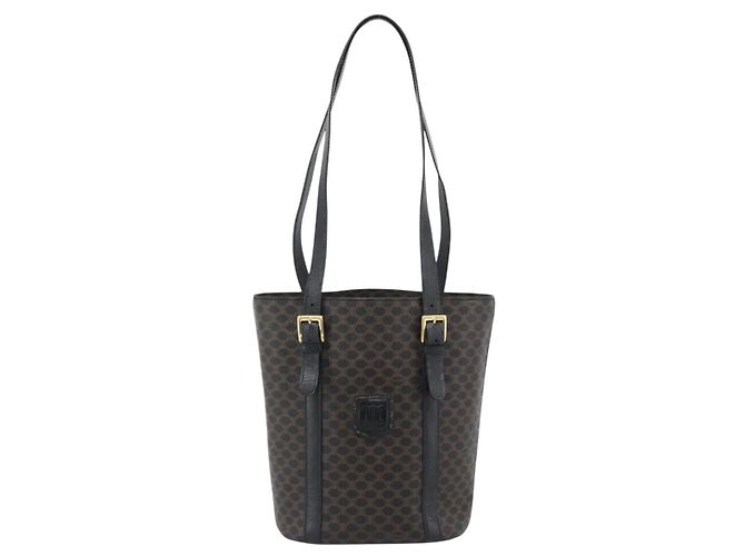 Céline Borsa Tote CELINE Macadam in tela PVC e pelle nera e oro Auth 185998 Nero D'oro - vista 2