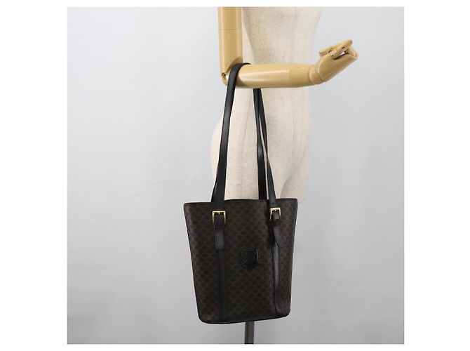 Céline Borsa Tote CELINE Macadam in tela PVC e pelle nera e oro Auth 185998 Nero D'oro - vista 22