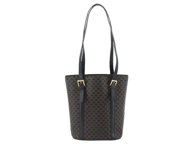 Céline Borsa Tote CELINE Macadam in tela PVC e pelle nera e oro Auth 185998 Nero D'oro - vista 3