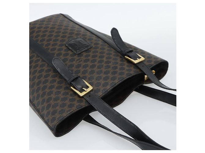 Céline Borsa Tote CELINE Macadam in tela PVC e pelle nera e oro Auth 185998 Nero D'oro - vista 6