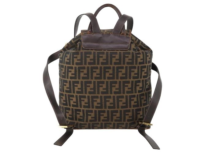 FENDI Zucca Canvas Backpack Brown Black Auth am11755 - view 2