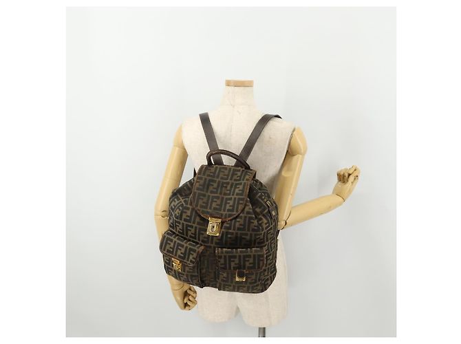FENDI Zucca Canvas Backpack Brown Black Auth am11755 - view 29