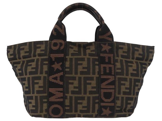 Borsa a Mano FENDI Zucca Canvas Nero Marrone Auth 186292A - vista 13