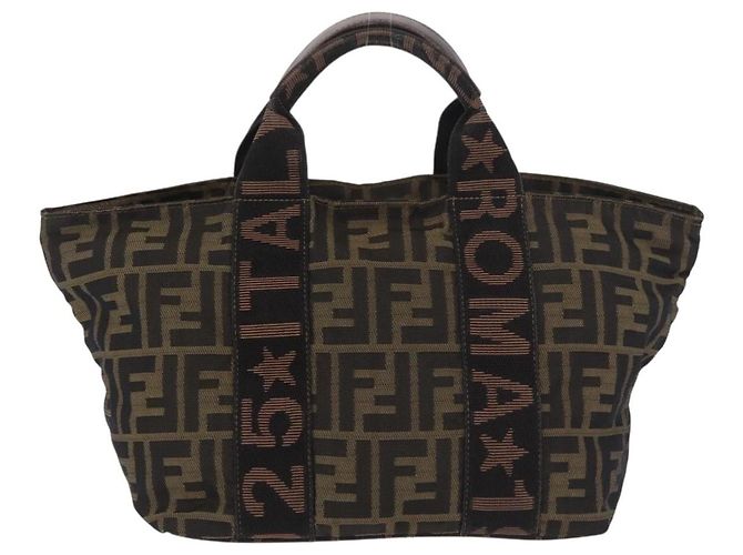 Borsa a Mano FENDI Zucca Canvas Nero Marrone Auth 186292A - vista 2