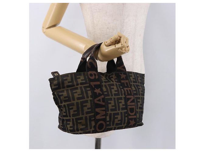 Borsa a Mano FENDI Zucca Canvas Nero Marrone Auth 186292A - vista 20