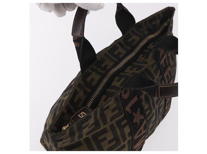 Borsa a Mano FENDI Zucca Canvas Nero Marrone Auth 186292A - vista 6