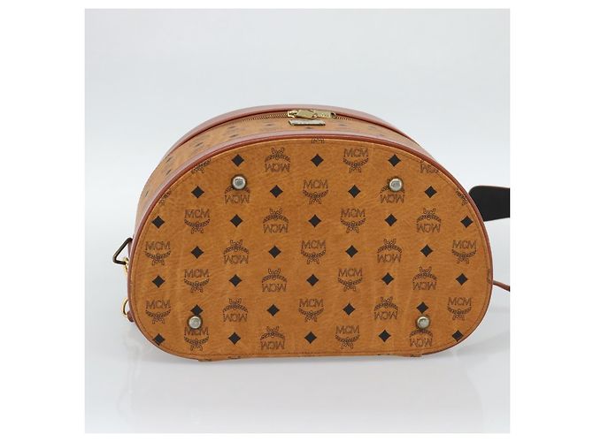 MCM Vicetos Logogram Vanity Hand Bag PVC Leather 2way Brown Gold Auth SW2380A Golden - view 11
