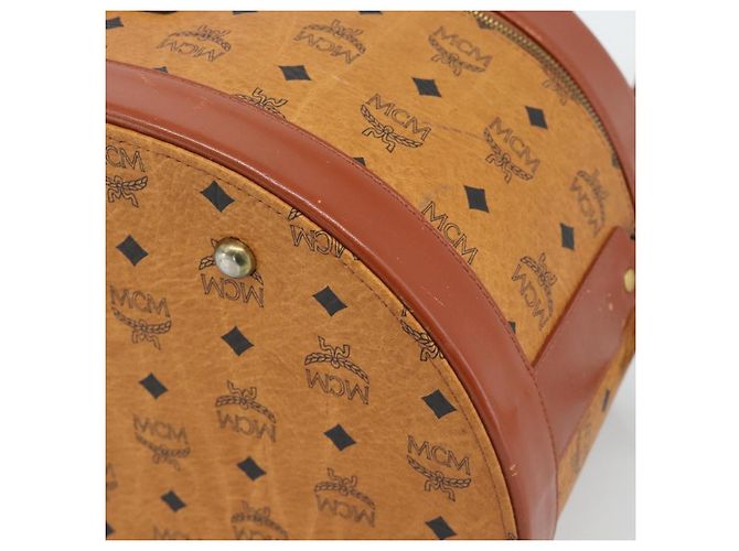 MCM Vicetos Logogram Vanity Hand Bag PVC Leather 2way Brown Gold Auth SW2380A Golden - view 12