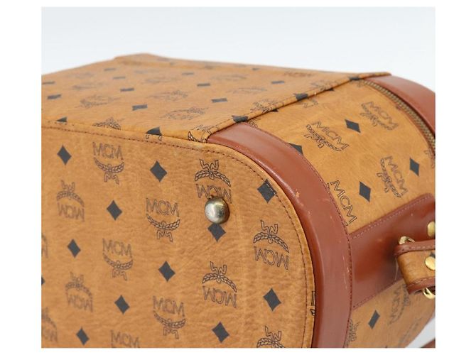 MCM Vicetos Logogram Vanity Hand Bag PVC Leather 2way Brown Gold Auth SW2380A Golden - view 14