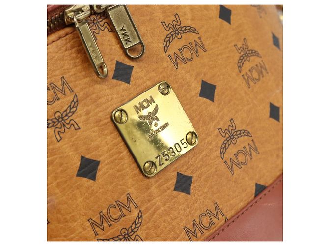 MCM Vicetos Logogram Vanity Hand Bag PVC Leather 2way Brown Gold Auth SW2380A Golden - view 16