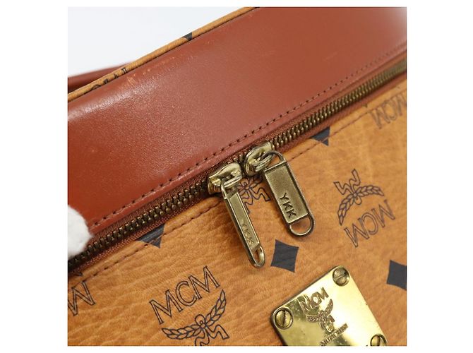 MCM Vicetos Logogram Vanity Hand Bag PVC Leather 2way Brown Gold Auth SW2380A Golden - view 17