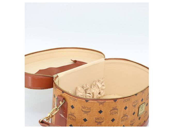 MCM Vicetos Logogram Vanity Hand Bag PVC Leather 2way Brown Gold Auth SW2380A Golden - view 18