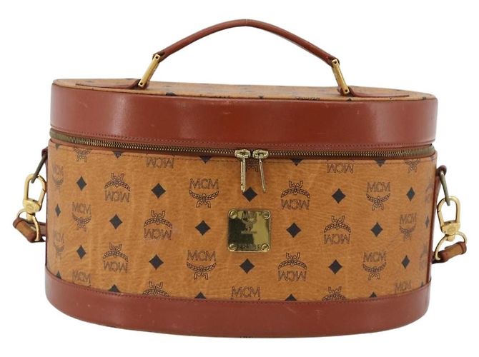 MCM Vicetos Logogram Vanity Hand Bag PVC Leather 2way Brown Gold Auth SW2380A Golden - view 2