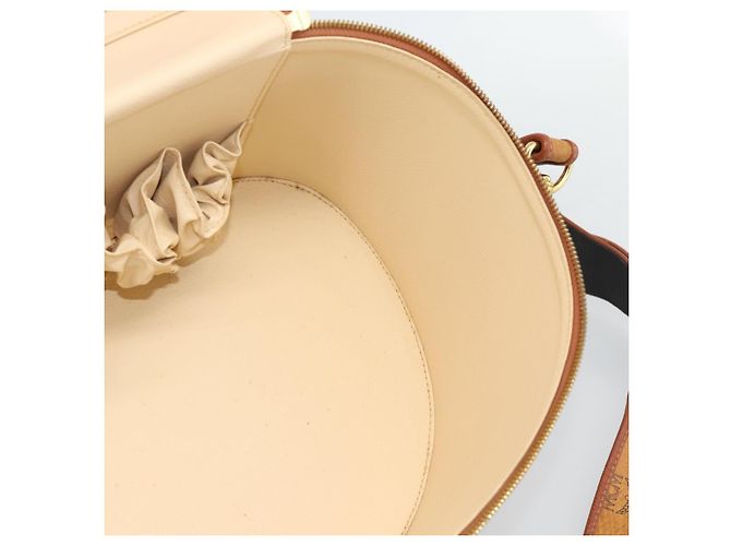 MCM Vicetos Logogram Vanity Hand Bag PVC Leather 2way Brown Gold Auth SW2380A Golden - view 21