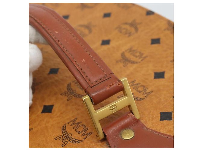 MCM Vicetos Logogram Vanity Hand Bag PVC Leather 2way Brown Gold Auth SW2380A Golden - view 23