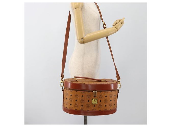 MCM Vicetos Logogram Vanity Hand Bag PVC Leather 2way Brown Gold Auth SW2380A Golden - view 24