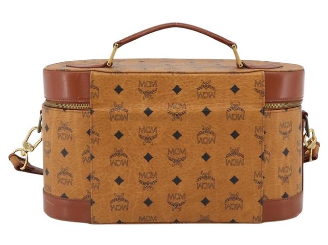 MCM Vicetos Logogram Vanity Hand Bag PVC Leather 2way Brown Gold Auth SW2380A Golden - view 3