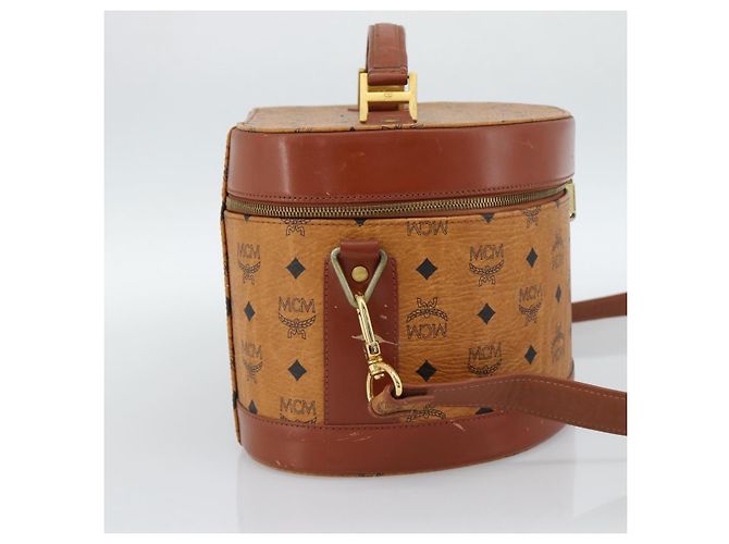 MCM Vicetos Logogram Vanity Hand Bag PVC Leather 2way Brown Gold Auth SW2380A Golden - view 4