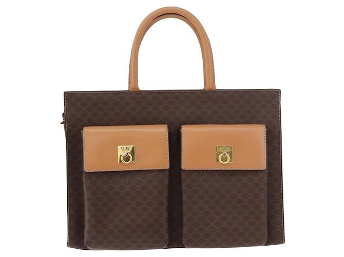 Céline Borsa Tote CELINE Macadam in tela PVC e pelle marrone beige oro Autentica am11883V D'oro - vista 2